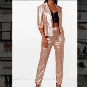 Boohoo Boutique Annie Sequin Tailored Suit Trouser color champagne.